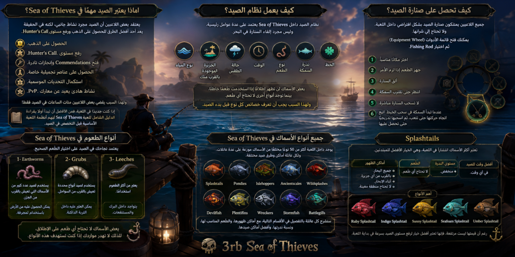 جميع أسماك Sea of Thieves وأماكن صيدها مع أفضل الطعوم لكل نوع في تحديث 2026.