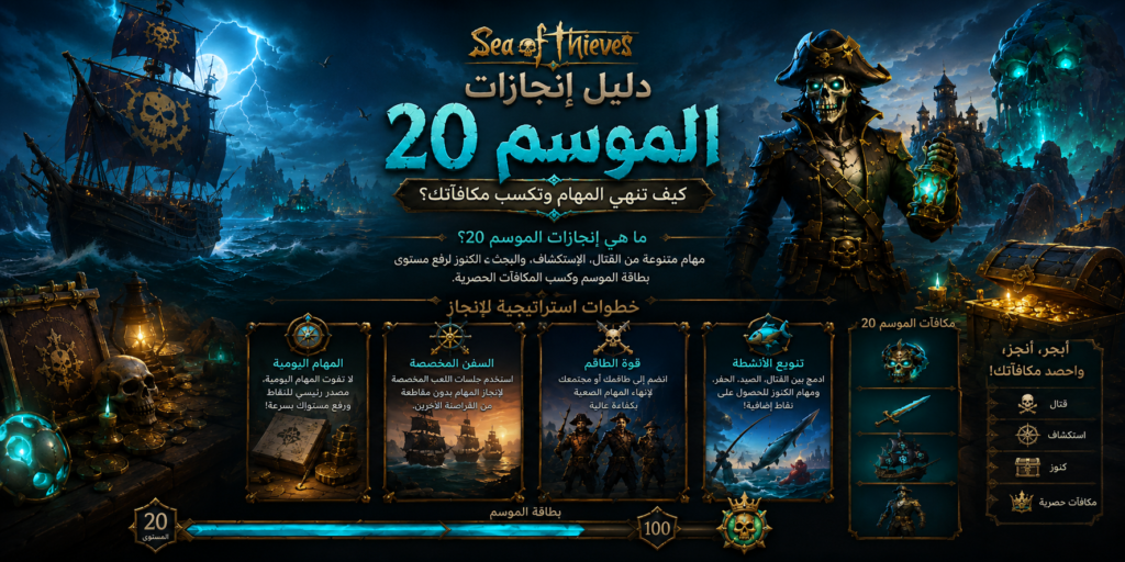 دليل إنجازات الموسم 20 في Sea of Thieves: كيف تنهي المهام وتكسب مكافآتك؟